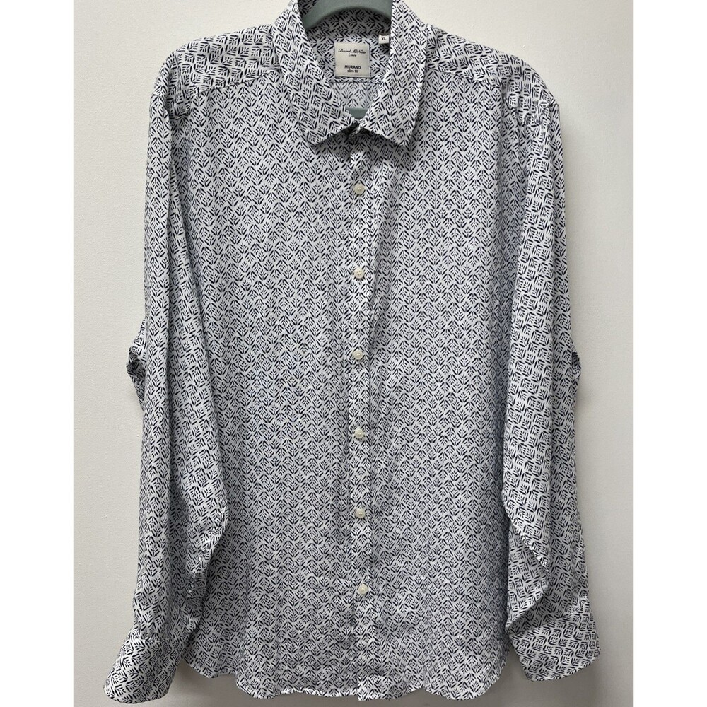 Men’s XL Baird McNutt Linen Murano Slim Fit Long Sleeved Pale and Navy Shirt